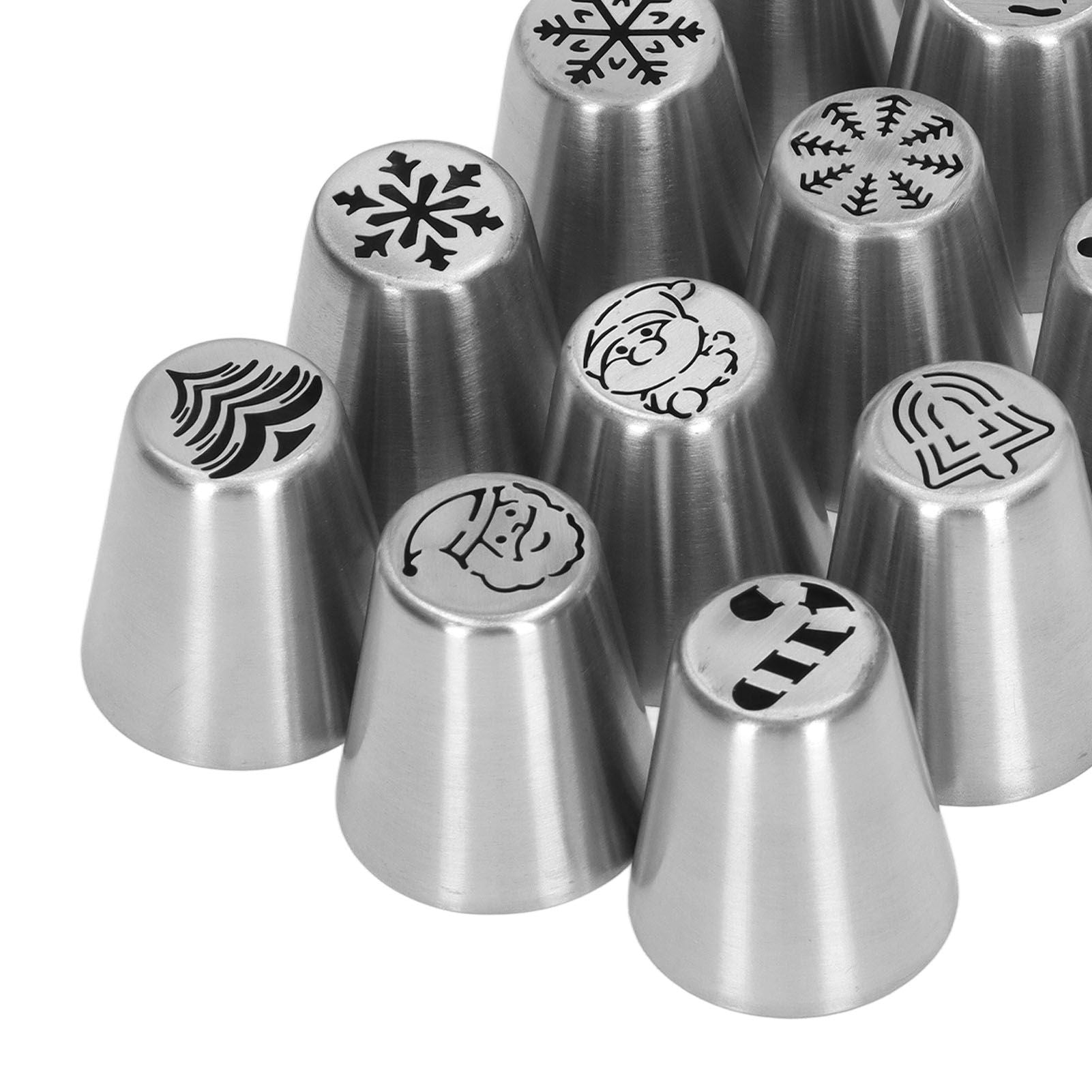 13pcs Christmas Flower Frosting Tips Nozzles Stainless Steel DIY Cake Decorating Tips for Cupcake Decoration