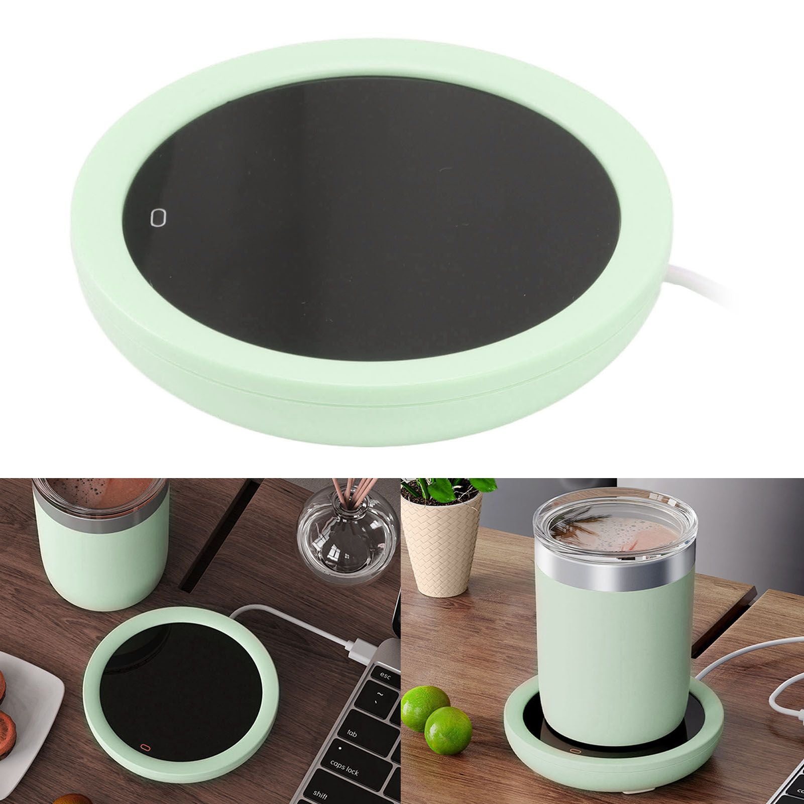 USB Coffee Mug Warmer Electric Gravity Switch 55 Celsius Degree Milk Heating Plate for Office Green