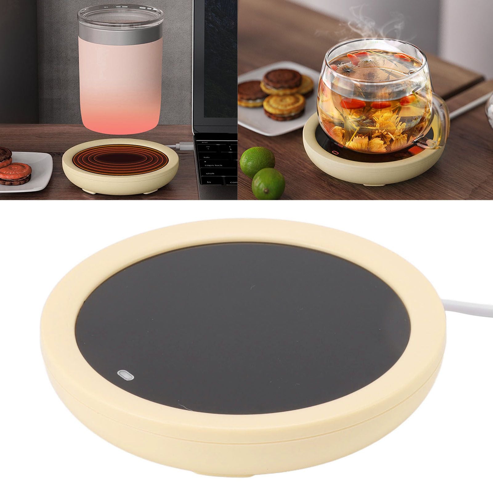USB Coffee Mug Warmer Electric Gravity Switch 55 Celsius Degree Milk Heating Plate for Office Yellow
