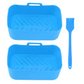 2pcs Fryer Silicone Basket Nonstick High Temperature Resistanc Fryer Liner with Brush for Ninja DZ201 Foodi 8QT Blue