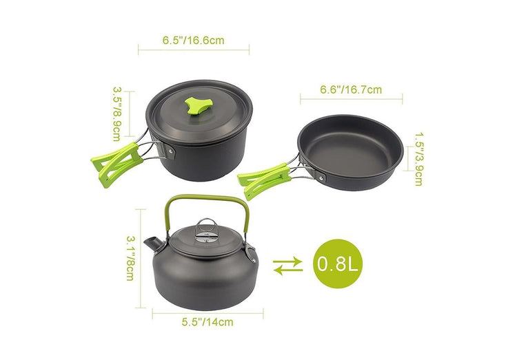 10-Piece Camping Cookware Mess Kit – Green - Flavour Fushion Cooking Shop