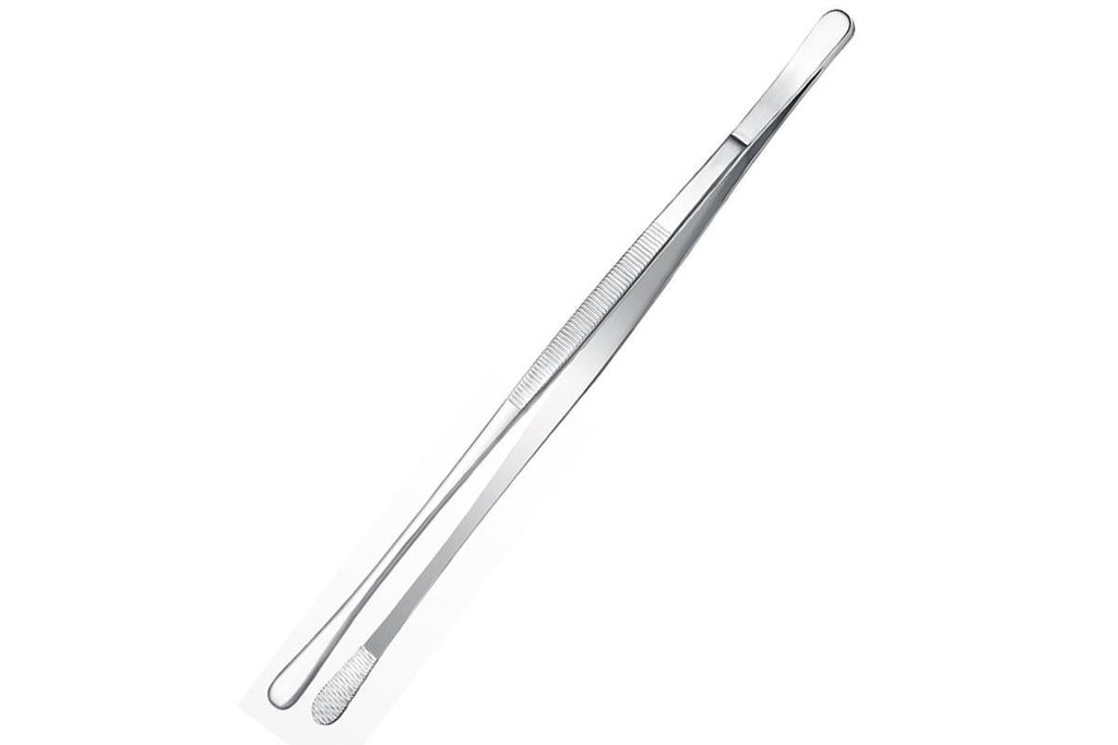 2 Pack 30cm BBQ Tongs Stainless Steel Round and Straight Head for Grilling Cooking - Silver