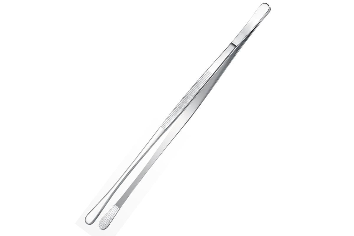 2 Pack 30cm BBQ Tongs Stainless Steel Round and Straight Head for Grilling Cooking - Silver