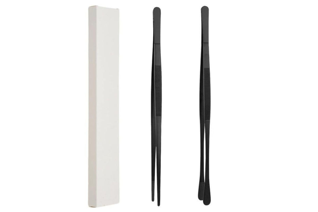 2 Pack 30cm BBQ Tongs Stainless Steel Round and Straight Head for Grilling Cooking - Black