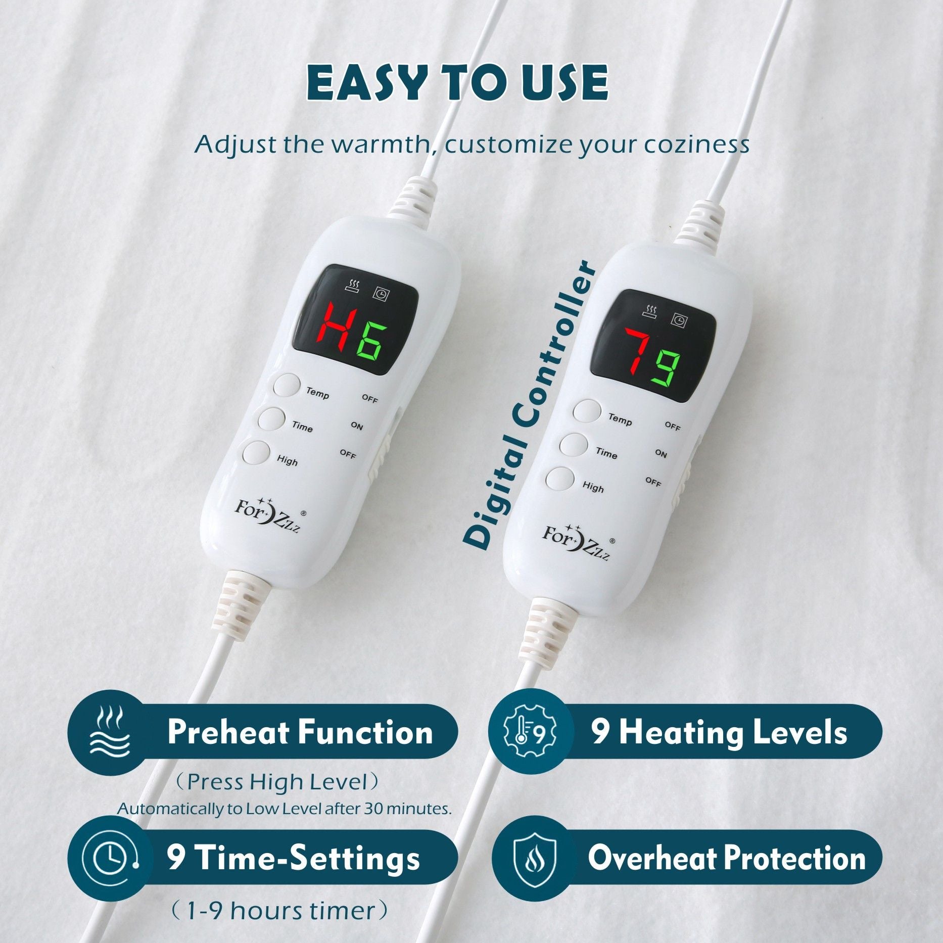 Heated Mattress Pad - Bedding Electric Blanket with 9 Heat Setting & 9-Hour Auto Off, Heated Mattress Pad-Machine Washable Fully Fitted Heating Pad with Overheat Protection , 800GSM Non Woven Fabric-fitted sheet cover(Queen)