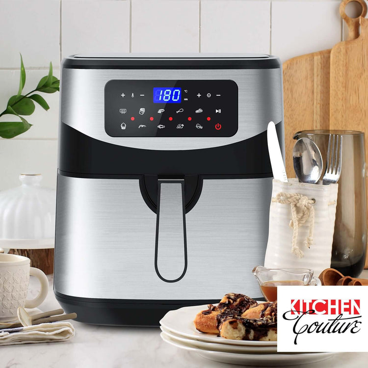 12 litre digital air fryer with digital touch-screen menu and sleek stainless steel design.