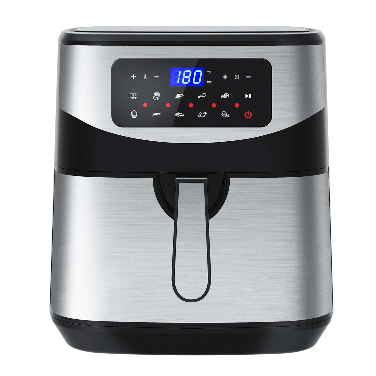 12 litre digital air fryer with digital touch-screen menu and sleek stainless steel design.