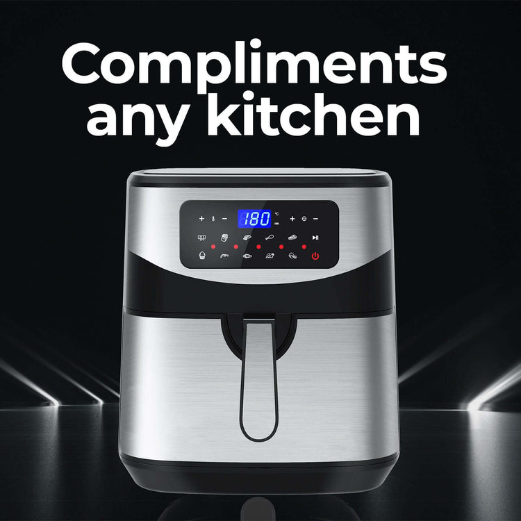 12 litre digital air fryer with digital touch-screen menu and sleek stainless steel design.