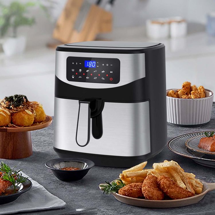 12 litre digital air fryer with digital touch-screen menu and sleek stainless steel design.