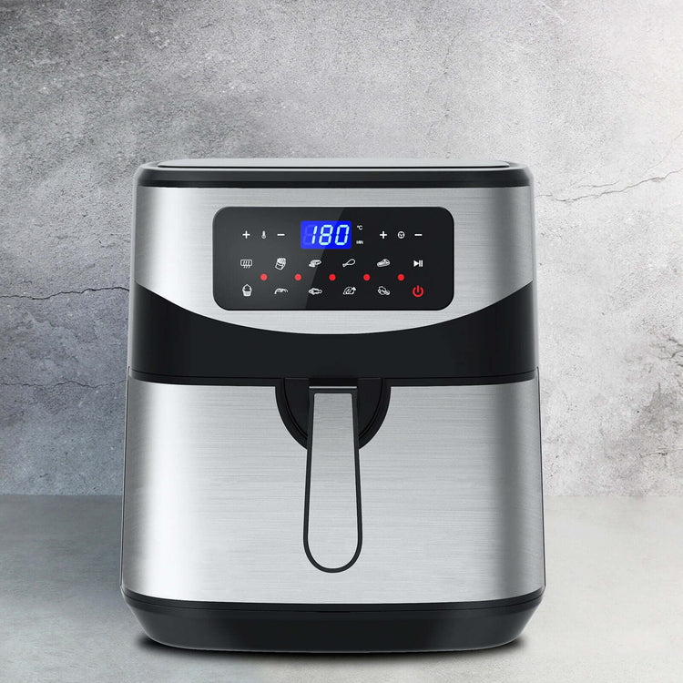 12 litre digital air fryer with digital touch-screen menu and sleek stainless steel design.
