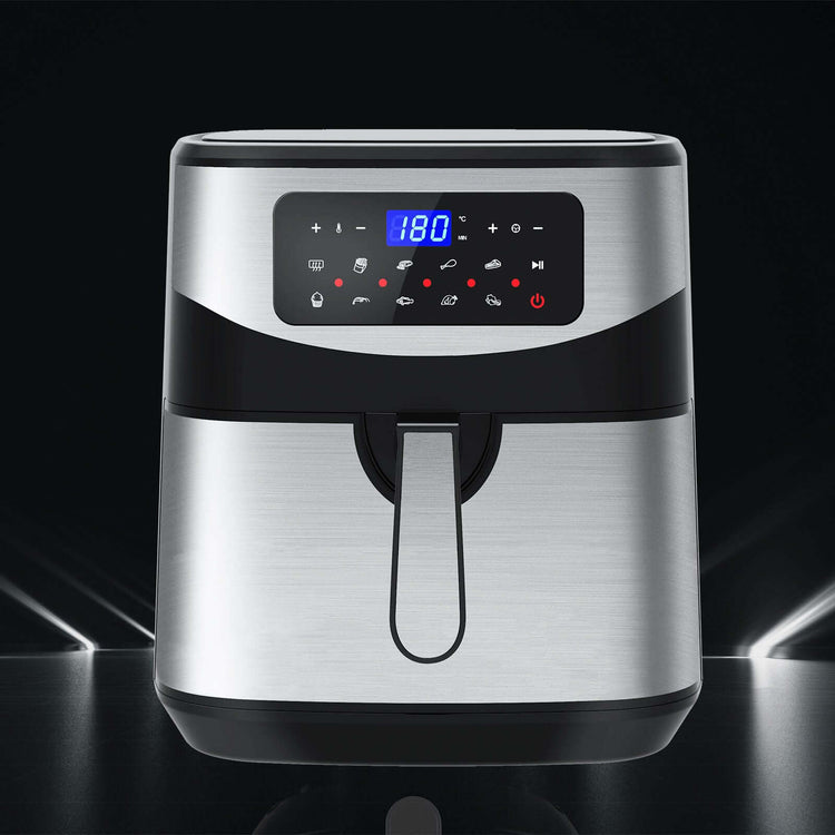 12 litre digital air fryer with digital touch-screen menu and sleek stainless steel design.