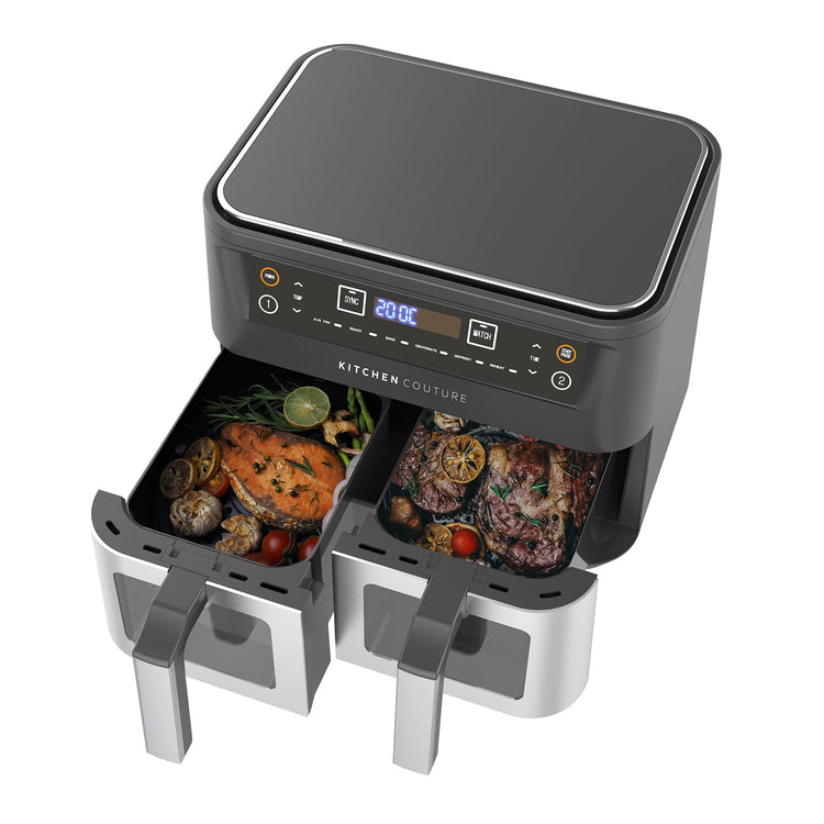 Kitchen Couture Dual View 2 x 5 Litre (10 Litre) Air Fryer Stainless Steel - Flavour Fushion Cooking Shop