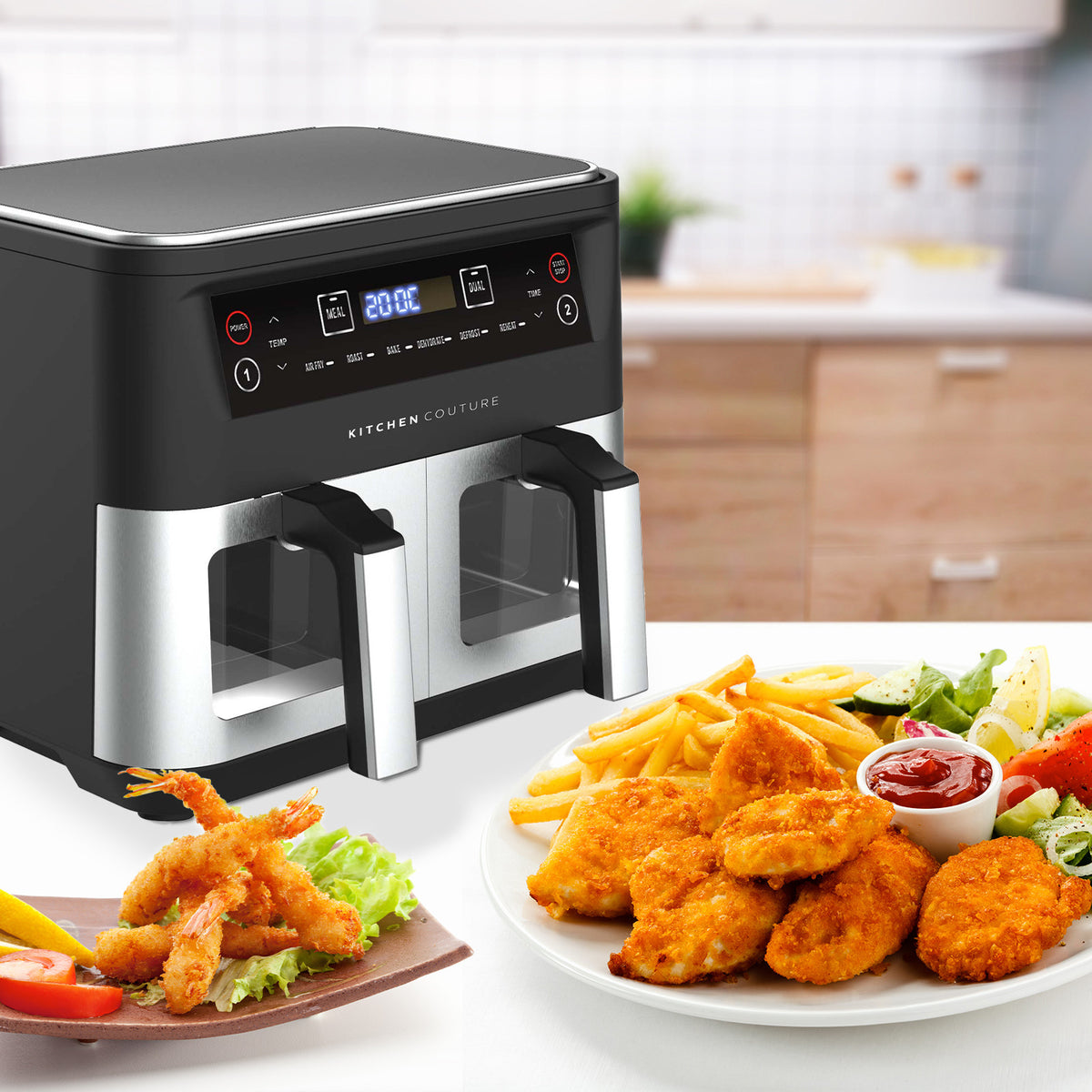 Kitchen Couture Dual View 2 x 5 Litre (10 Litre) Air Fryer Stainless Steel - Flavour Fushion Cooking Shop