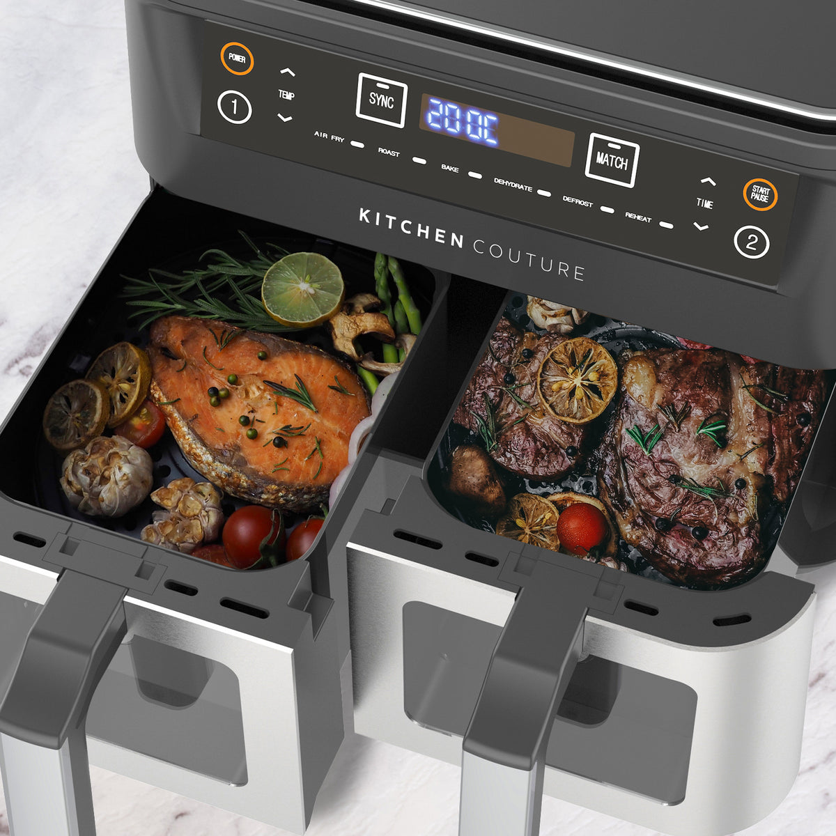 Kitchen Couture Dual View 2 x 5 Litre (10 Litre) Air Fryer Stainless Steel - Flavour Fushion Cooking Shop