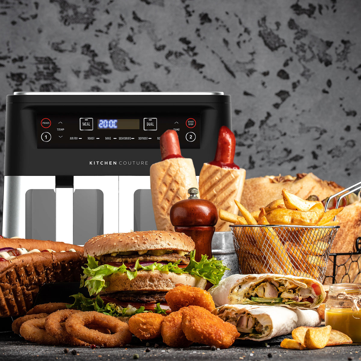 Kitchen Couture Dual View 2 x 5 Litre (10 Litre) Air Fryer Stainless Steel - Flavour Fushion Cooking Shop