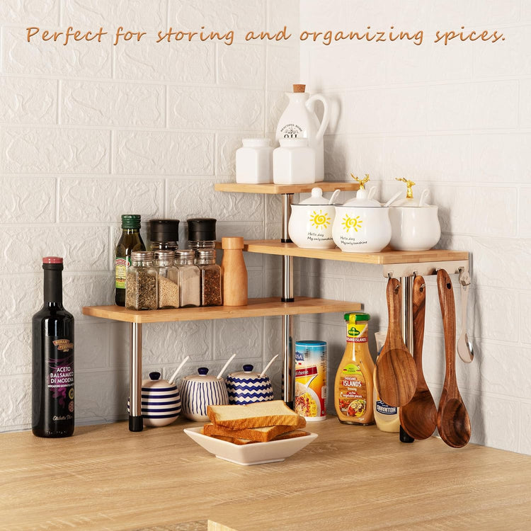 CARLA HOME 3 Tier Corner Shelf Kitchen Spice Rack Organiser with Hooks for Home Storage & Organisation - Flavour Fushion Cooking Shop