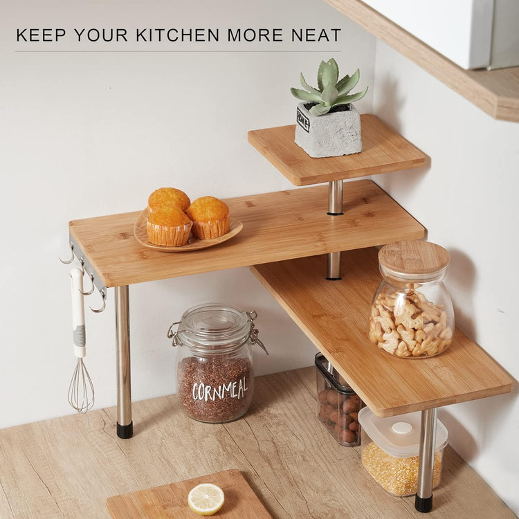 CARLA HOME 3 Tier Corner Shelf Kitchen Spice Rack Organiser with Hooks for Home Storage & Organisation - Flavour Fushion Cooking Shop