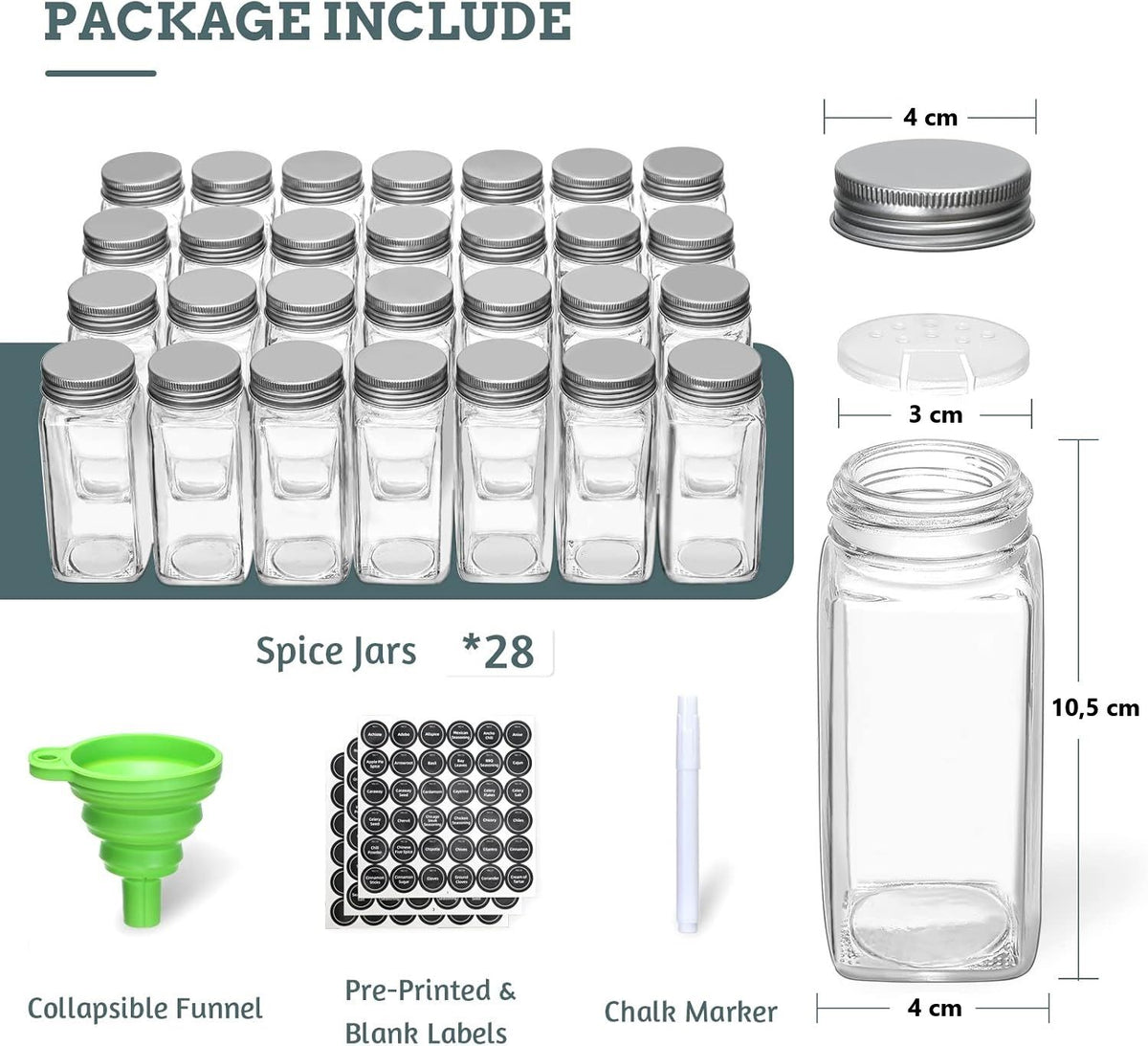 Spice Rack organiser with 28 Spice Jars, Spice Labels, Funnel and Marker for Kitchen Countertop - Flavour Fushion Cooking Shop