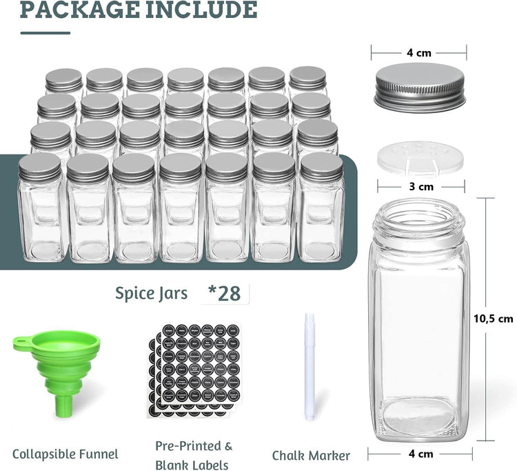 Spice Rack organiser with 28 Spice Jars, Spice Labels, Funnel and Marker for Kitchen Countertop - Flavour Fushion Cooking Shop