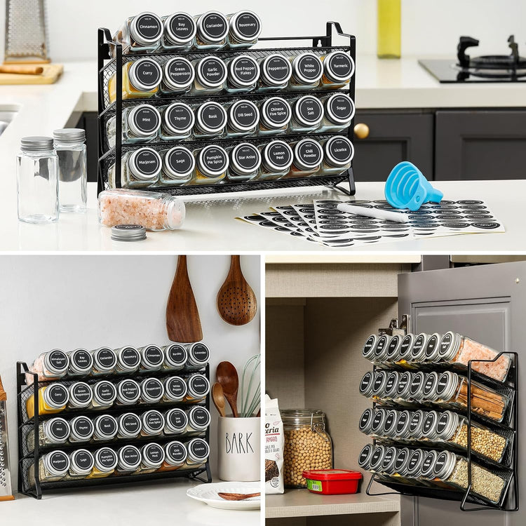 Spice Rack organiser with 28 Spice Jars, Spice Labels, Funnel and Marker for Kitchen Countertop - Flavour Fushion Cooking Shop
