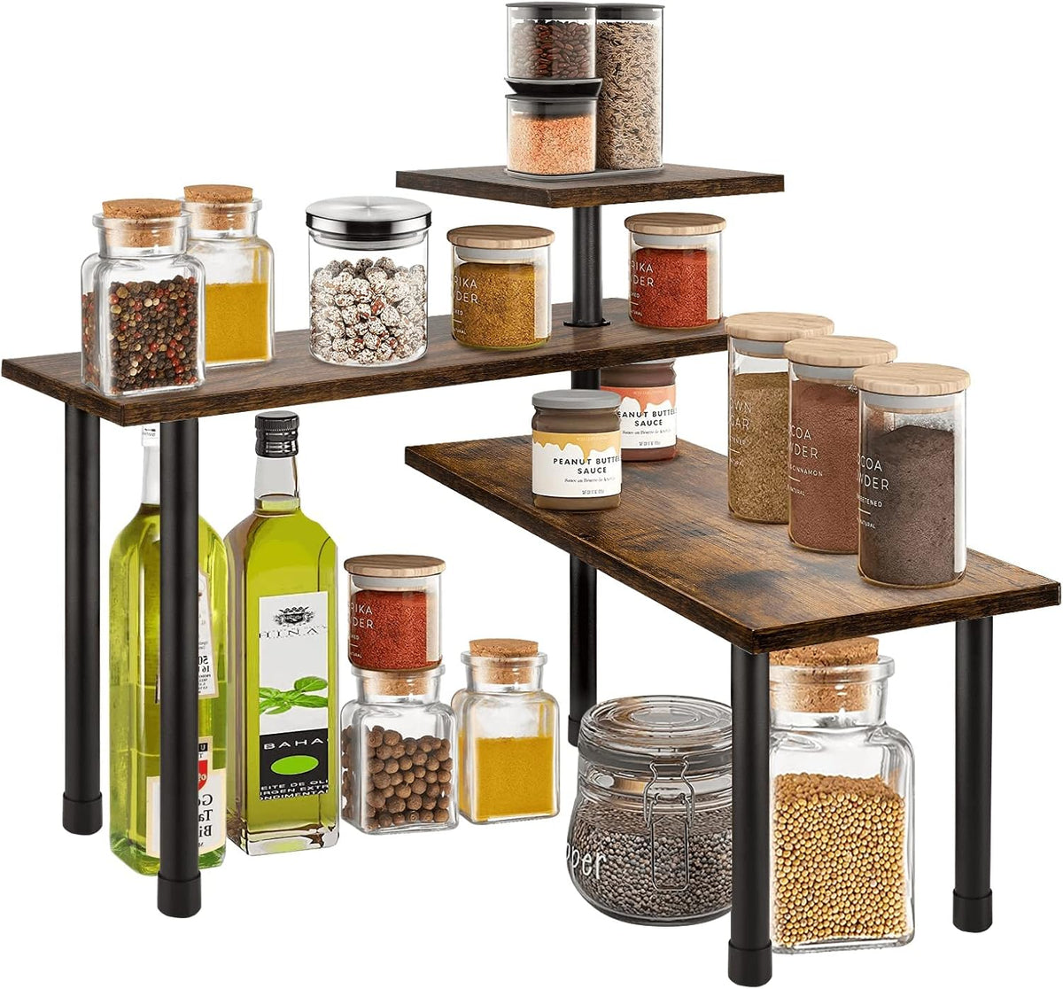 3-Tier Wooden Corner Shelf Kitchen Spice Rack Organiser Home Storage & Organisation - Flavour Fushion Cooking Shop