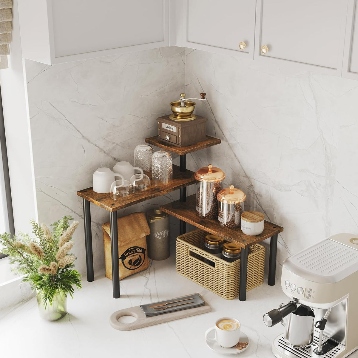 3-Tier Wooden Corner Shelf Kitchen Spice Rack Organiser Home Storage & Organisation - Flavour Fushion Cooking Shop