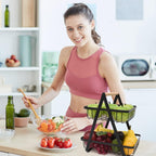CARLA HOME 2-Tier Fruit Basket Stand for Kitchen Countertop for Fruits, Vegetables, Bread & Snacks with Wooden Handle