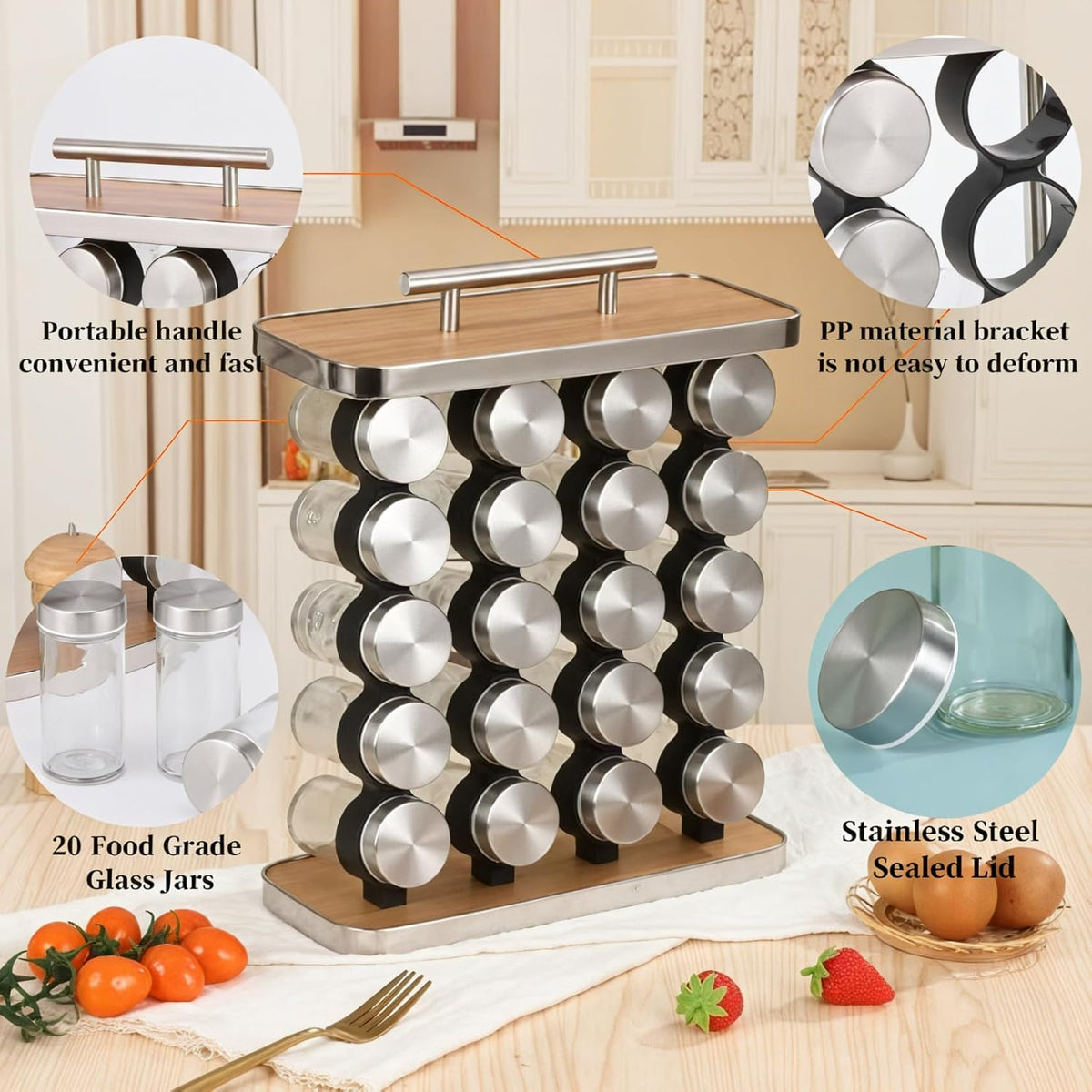 CARLA HOME 20-Jar Spice Rack Organizer Storage for Kitchen Countertop or Cabinet - Flavour Fushion Cooking Shop