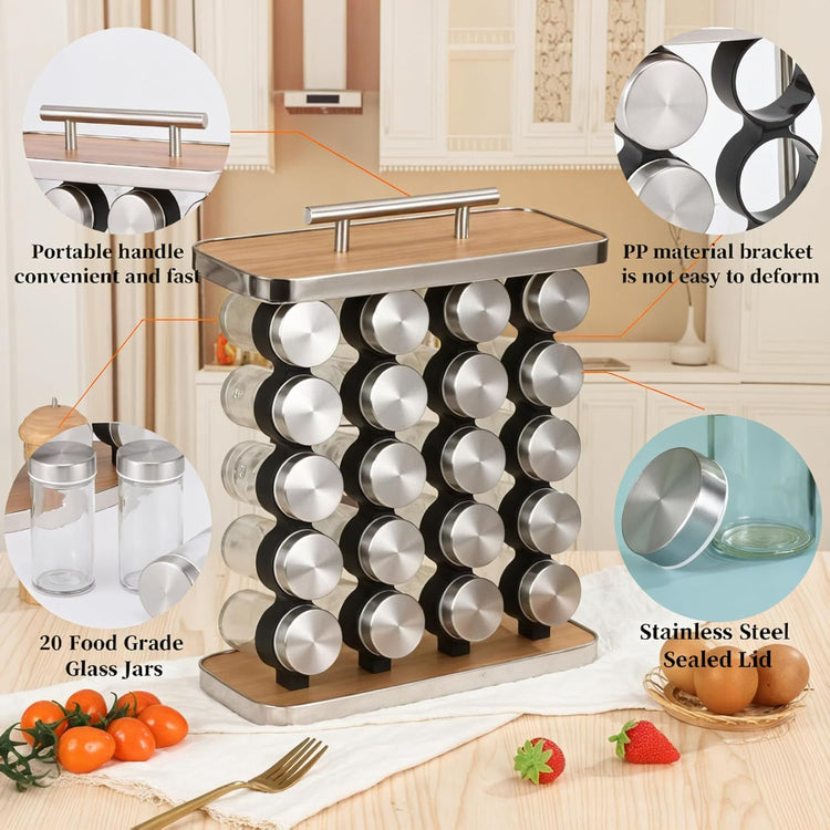 CARLA HOME 20-Jar Spice Rack Organizer Storage for Kitchen Countertop or Cabinet - Flavour Fushion Cooking Shop