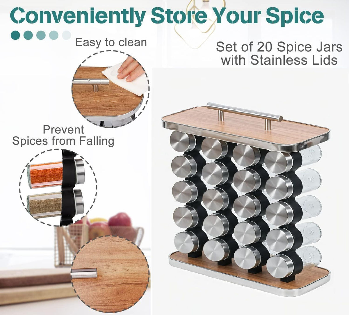 CARLA HOME 20-Jar Spice Rack Organizer Storage for Kitchen Countertop or Cabinet - Flavour Fushion Cooking Shop