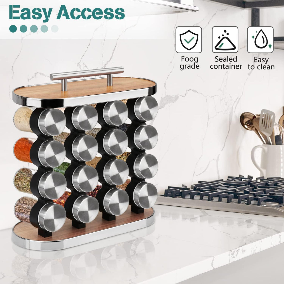 CARLA HOME 20-Jar Spice Rack Organizer Storage for Kitchen Countertop or Cabinet - Flavour Fushion Cooking Shop
