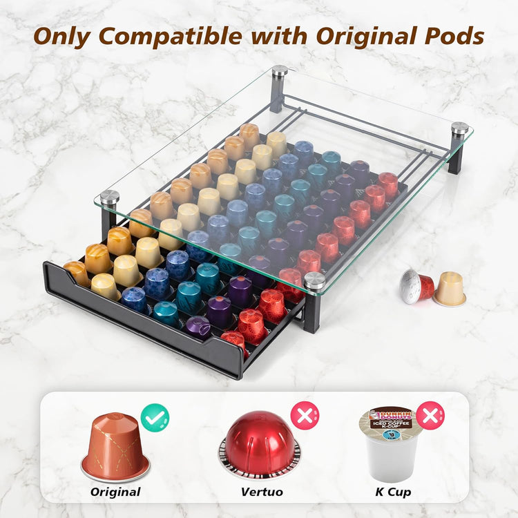 CARLA HOME 60 Coffee Pod Holder Drawer with Tempered Glass - Flavour Fushion Cooking Shop