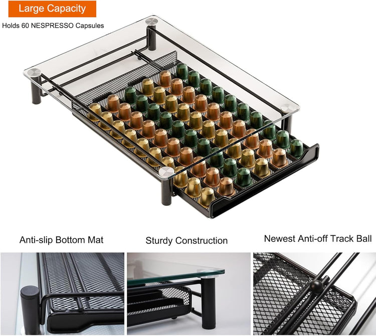 CARLA HOME 60 Coffee Pod Holder Drawer with Tempered Glass - Flavour Fushion Cooking Shop