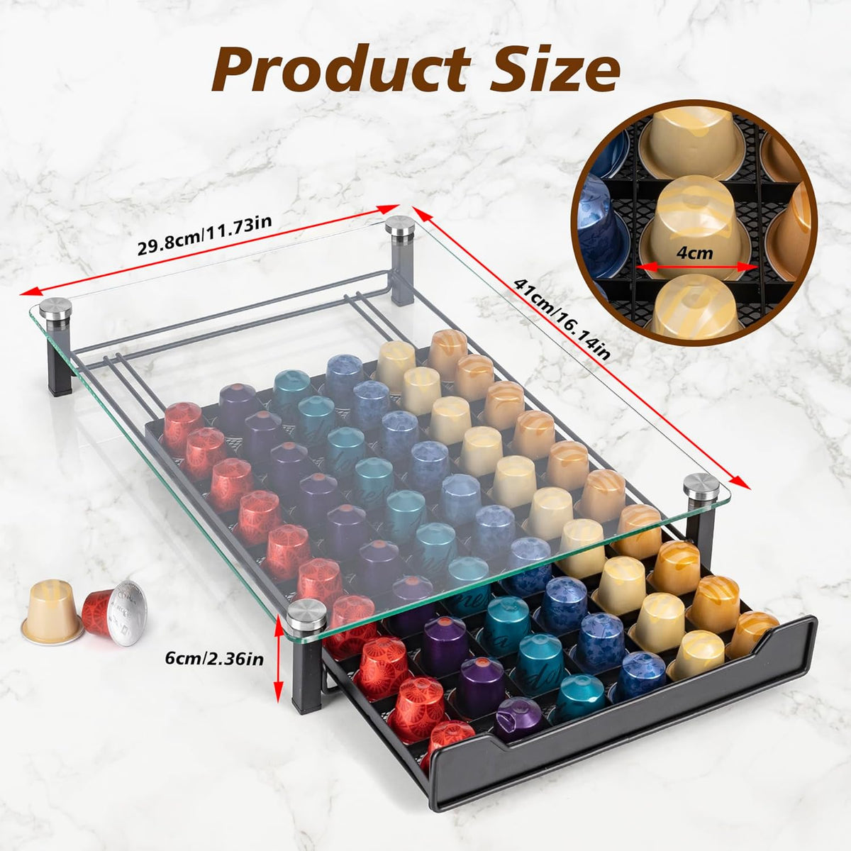 CARLA HOME 60 Coffee Pod Holder Drawer with Tempered Glass - Flavour Fushion Cooking Shop