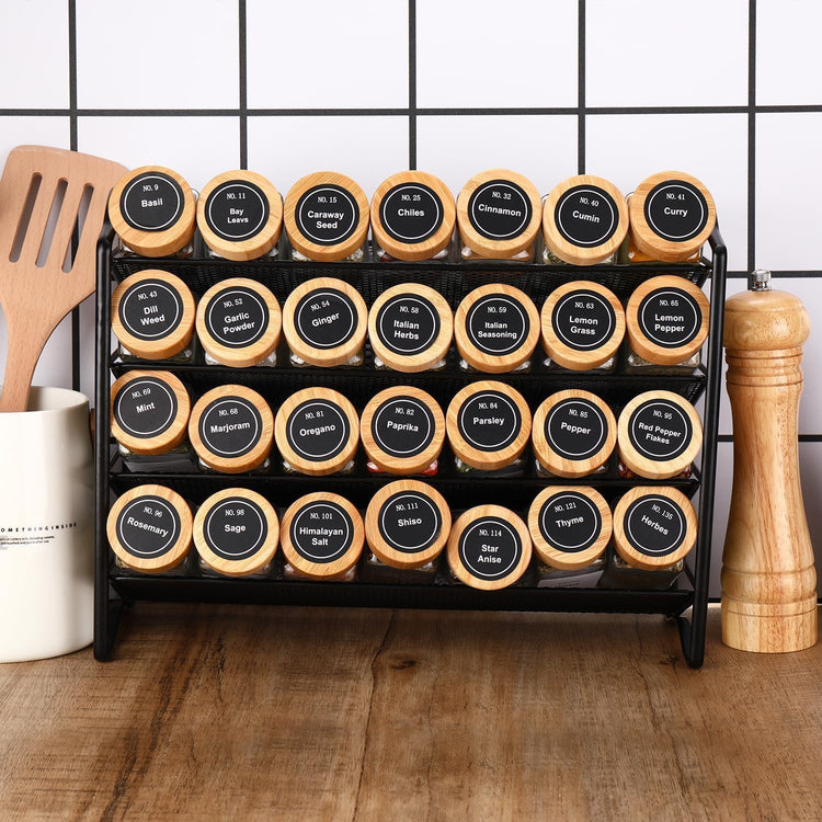 CARLA HOME 24 Glass Spice Jars with Bamboo Lids, Shaker Tops, 180 Spice Labels, White Pen & Funnel for Kitchen Organization, Spice Rack, Seasoning & Herb Storage - Flavour Fushion Cooking Shop