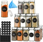 CARLA HOME 24 Glass Spice Jars with Lids, Shaker Tops, 180 Spice Labels