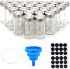 CARLA HOME 24 Glass Spice Jars with Lids, Shaker Tops, 180 Spice Labels