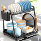 CARLA HOME 2-Tier Dish Drying Rack for Kitchen Countertop with Drainage Tray