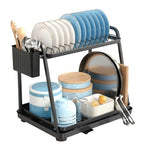 CARLA HOME 2-Tier Dish Drying Rack for Kitchen Countertop with Drainage Tray