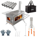 Stainless Steel Wood Burner Stove for Camping with Chimney & Carry Bag