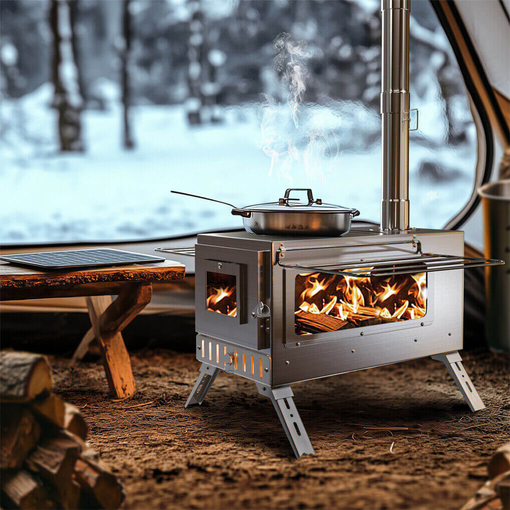 Stainless Steel Wood Burner Stove for Camping with Chimney & Carry Bag