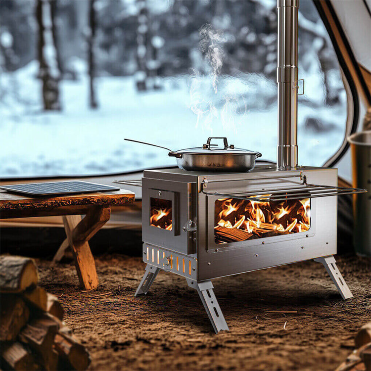Stainless Steel Wood Burner Stove for Camping with Chimney & Carry Bag