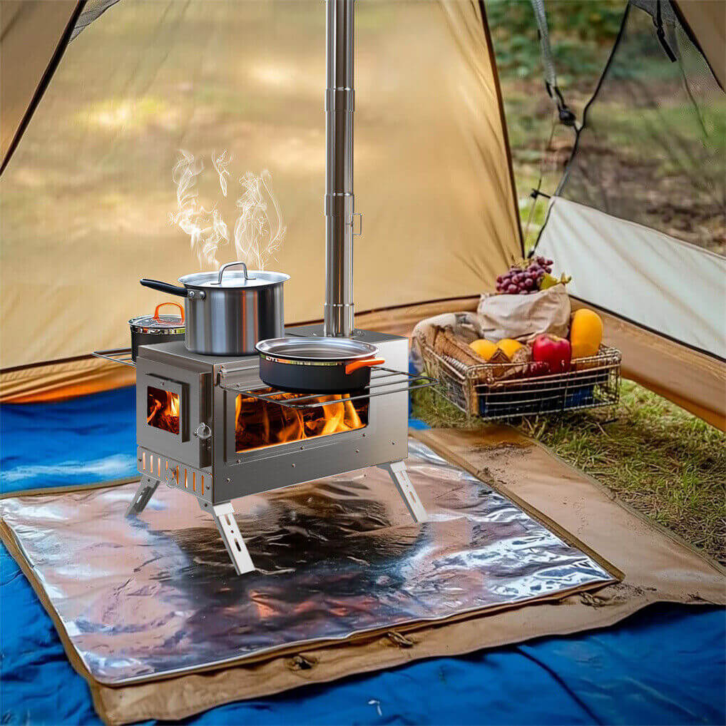 Stainless Steel Wood Burner Stove for Camping with Chimney & Carry Bag