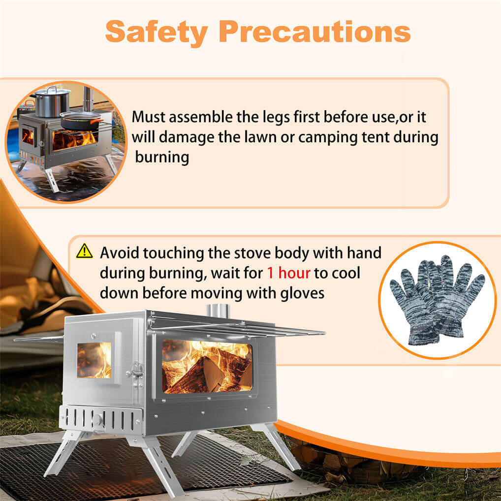 Stainless Steel Wood Burner Stove for Camping with Chimney & Carry Bag