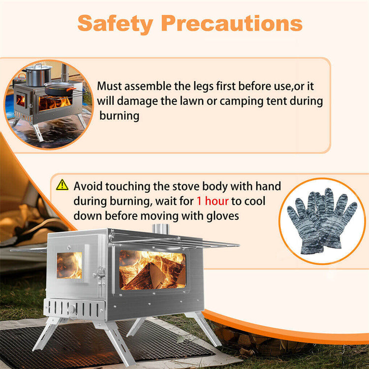 Stainless Steel Wood Burner Stove for Camping with Chimney & Carry Bag