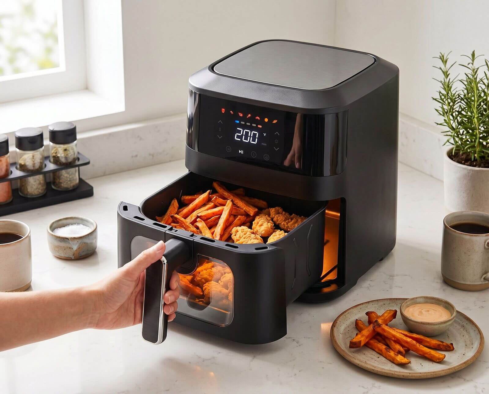 1400W 5L Non Stick Digital Air Fryer with Clear Viewing Window