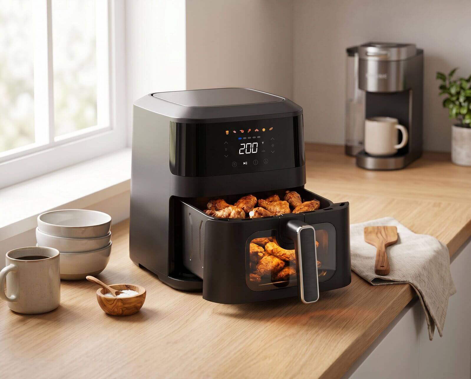 1400W 5L Non Stick Digital Air Fryer with Clear Viewing Window 