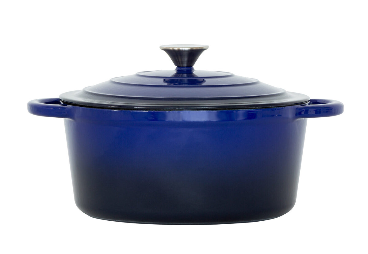 26cm Enamelled Cast Iron French Oven Casserole (4.7L) - Blue - Flavour Fushion Cooking Shop