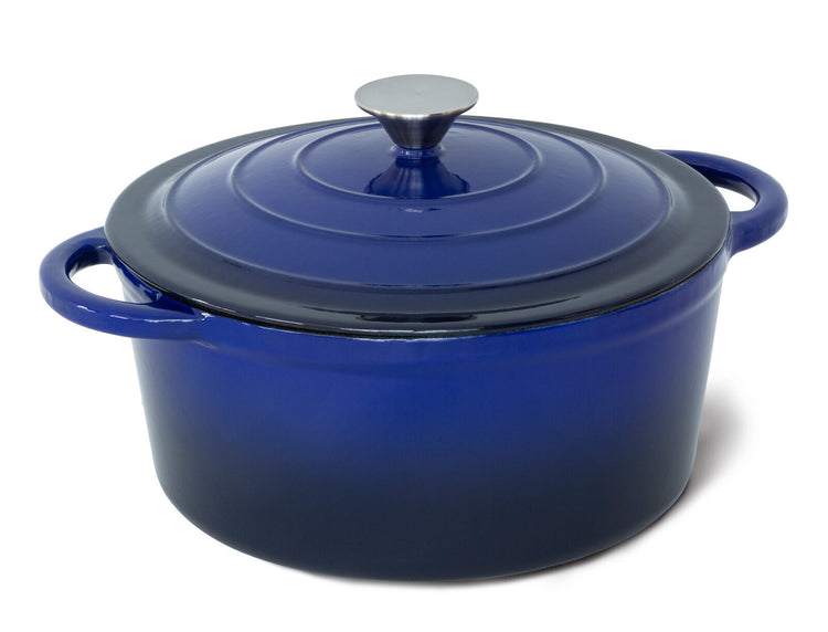 26cm Enamelled Cast Iron French Oven Casserole (4.7L) - Blue - Flavour Fushion Cooking Shop
