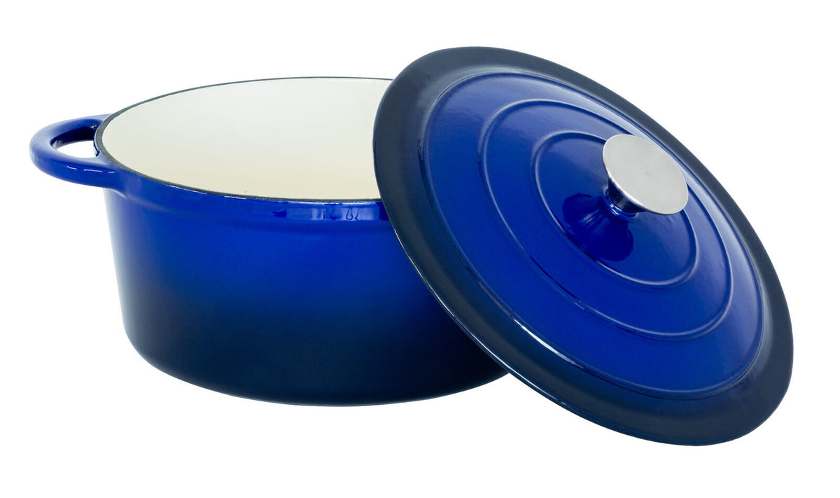 26cm Enamelled Cast Iron French Oven Casserole (4.7L) - Blue - Flavour Fushion Cooking Shop